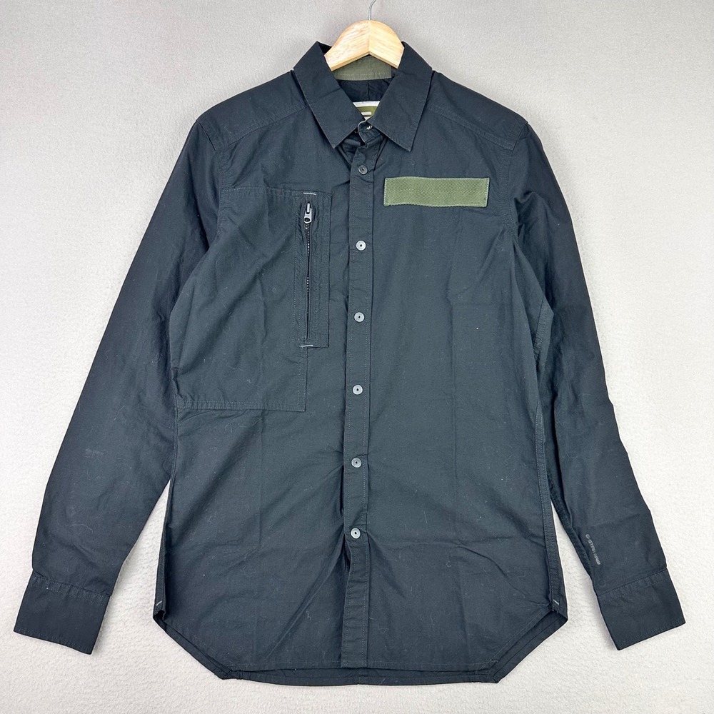 G-Star Raw Cargo Shirt Mens Medium Black Military Tactical Long Sleeve Button Up